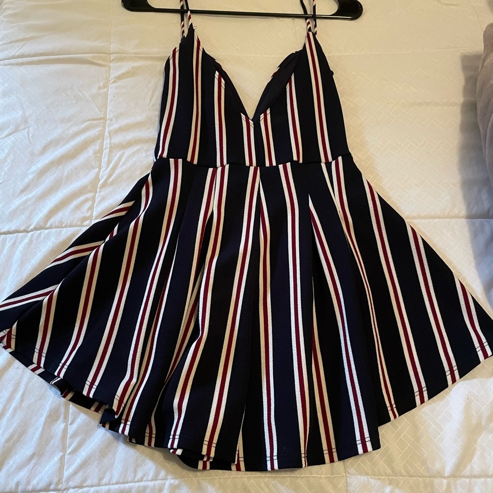 Dark blue, red, and white stripped romper